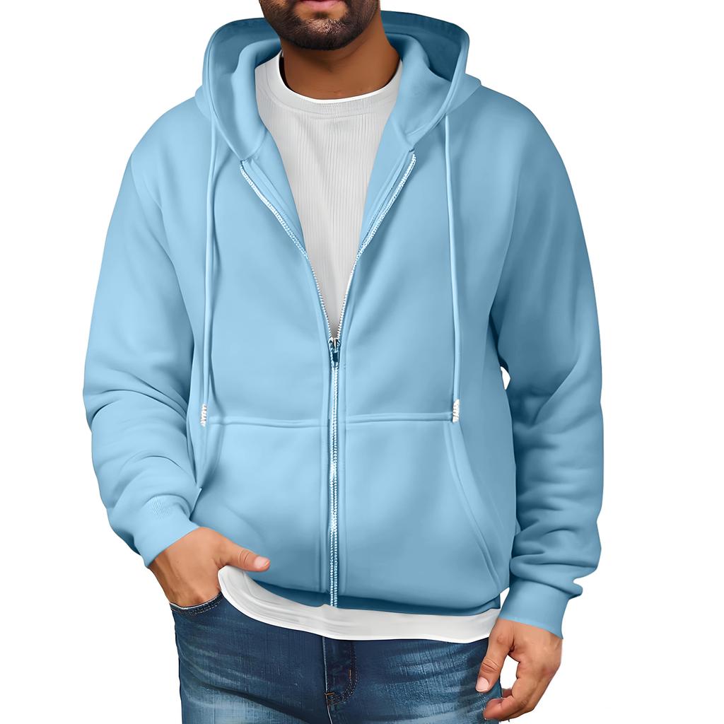 Mens Full Zip Hooded Drawstring Hoodies Pullover Sweatshirts Casual Long Sleeve Shirts