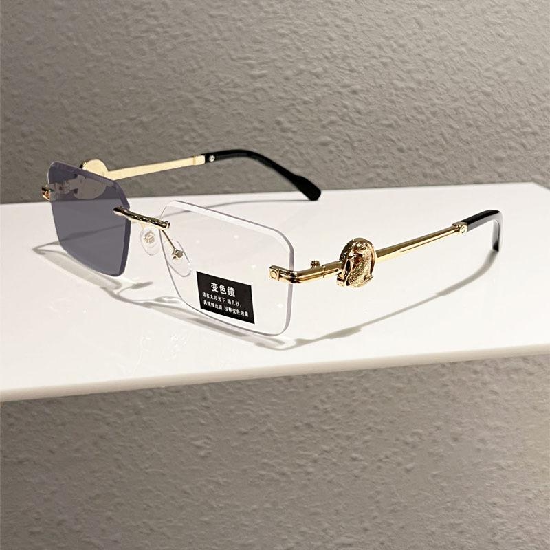 New trimmed frameless flat light trendy box anti-blue light glasses discoloration advanced sense no degree goggles