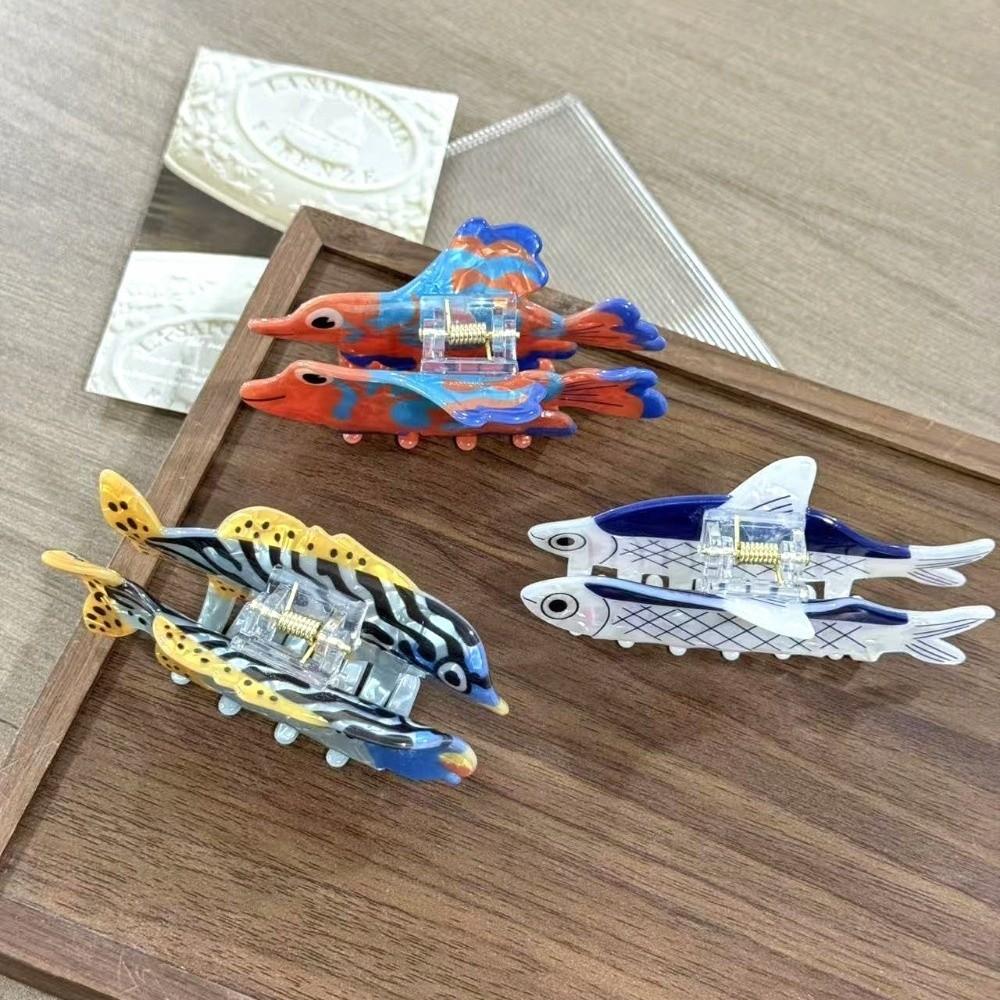 Cartoon Pattern Acrylic Hair Claw Animal Design Sardine Claw Clips Cute Fish Series Claw  Women Use