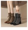Checkered Thick Heel Side Zipper Square Toe High Heel Short Boots for Womens Autumn and Winter Single Boots for Womens Boots