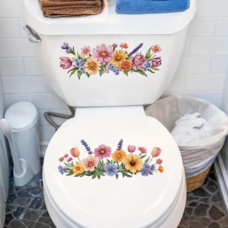 Floral Toilet Sticker Waterproof Moisture Proof Removable Bathroom Wall Toilet Lid Decal for Small Bathroom Upgrade
