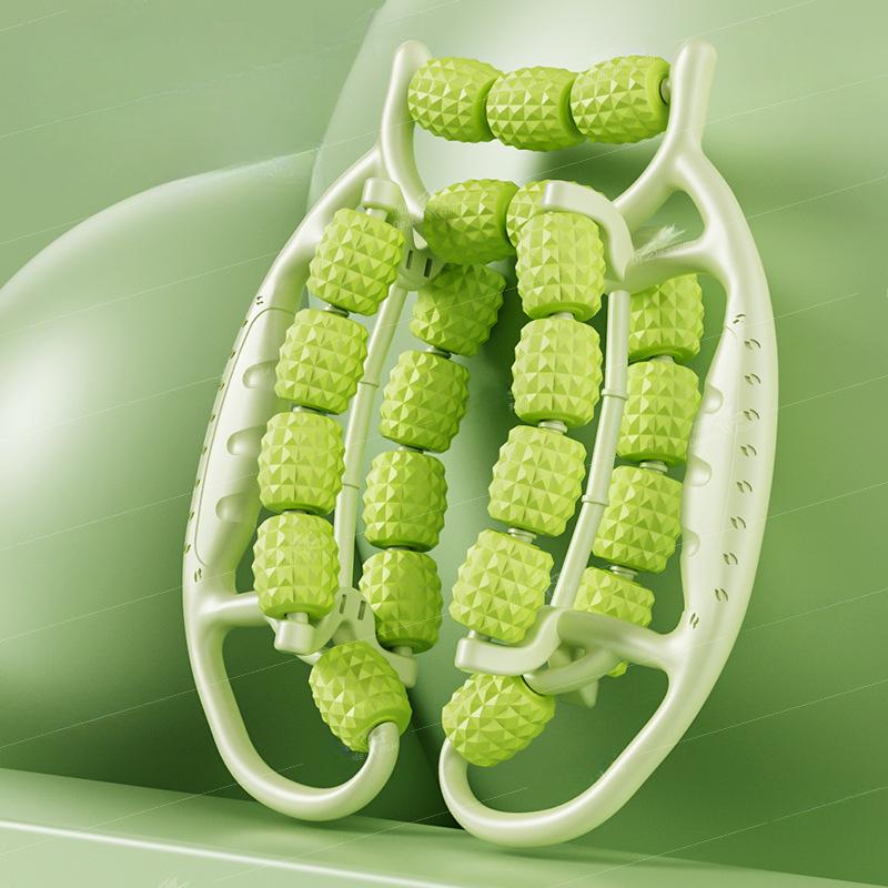 29-Wheel Leg Massager for Muscle Relief - Green, Multifunctional Fitness Equipment for Slimming, Calf Stretching and Relaxation, ABS Material