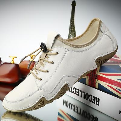 Newest Breathable Genuine Leather Shoes Men Loafers Casual Leather Soft Driving Smen'S Shoes Classic Flats Walking Lace-Up Footwear