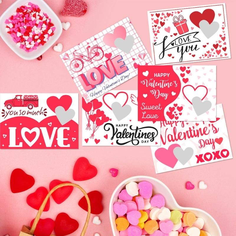 6PCS Valentines Party Scratch Off Cards Set Includes 8 Love Sticker Practical Paper Craft For Couple Game Night Activities