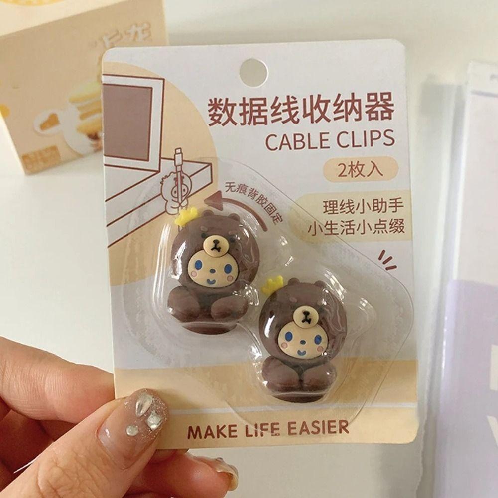 2Pcs Desk Organizer Cartoon Cable Holder PVC Cable Clamp Kawaii Cute Cartoon Clamp Clips