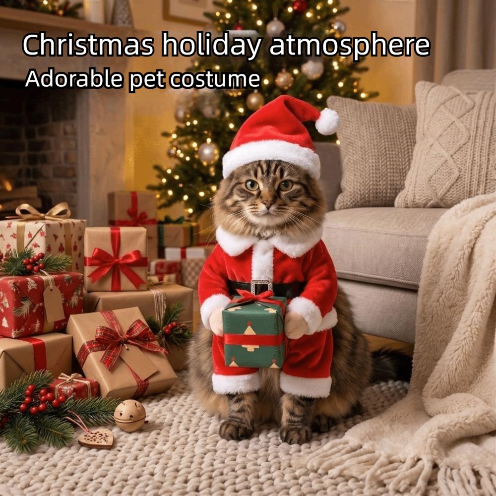 Plush Fabric Pet Christmas Gift Box Costume Soft Elastic Pet Gift Holding Outfit Holiday Gift