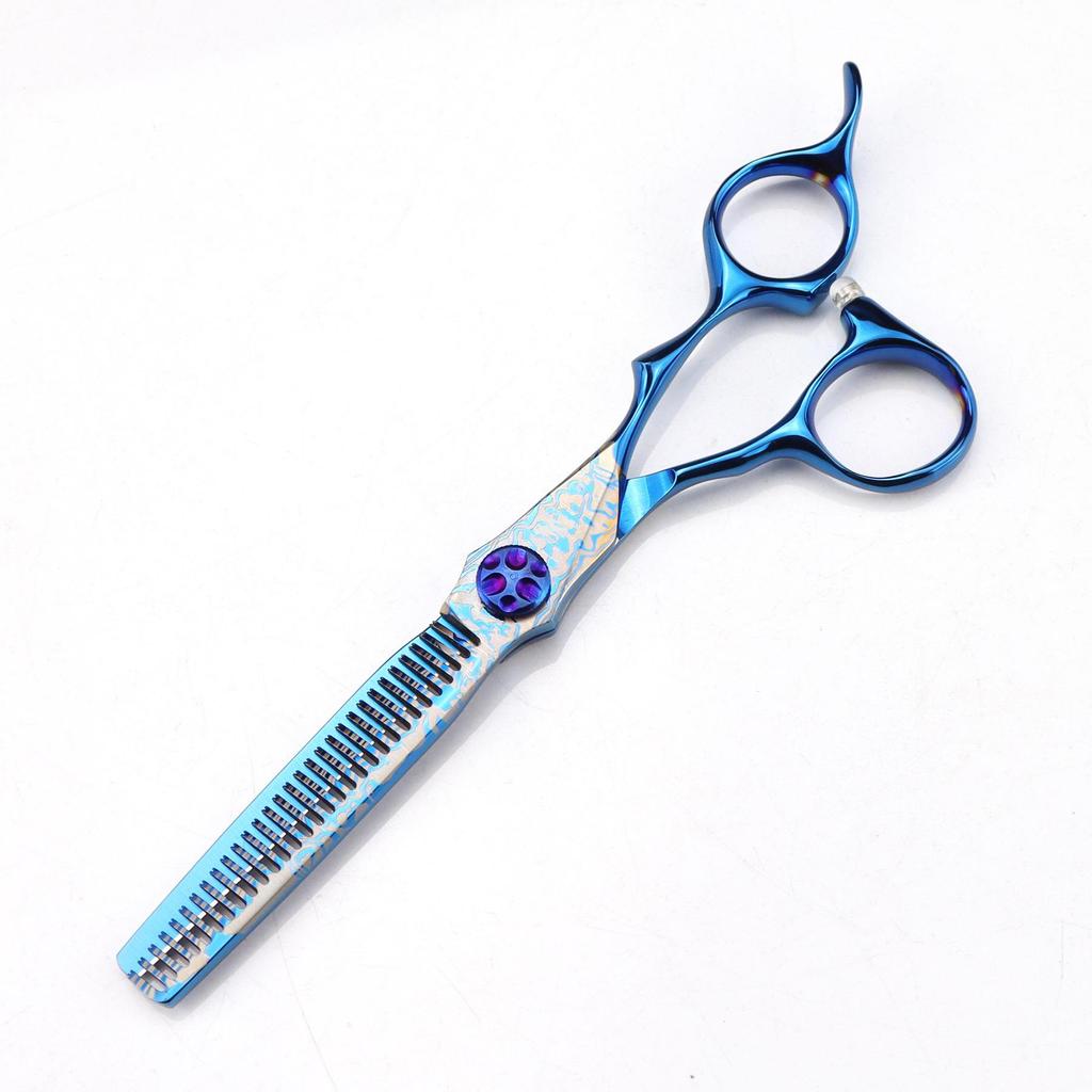 6.0-Inch Blue Damascus Hair Cutting Scissors