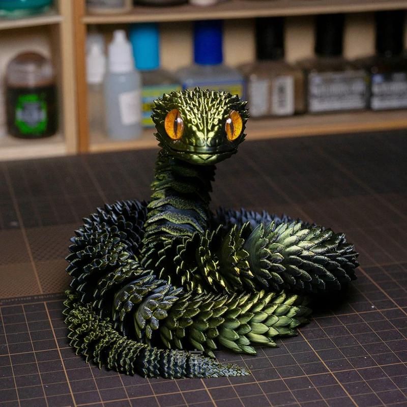 

3D Printed Snake Rotatable Articulated Snake Joint Mobility Animal Simulation Model Office Desktop Ornament Home Decor Kids Gift (As shown-19854)-30CM