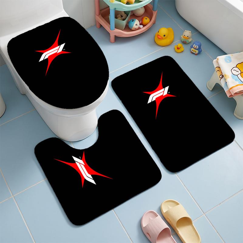 Formula 1 (19) Flannel Toilet 3 Piece Set Soft Bathroom Toilet Seat Cover Non-Slip Bath Rug Home Bathroom Decor