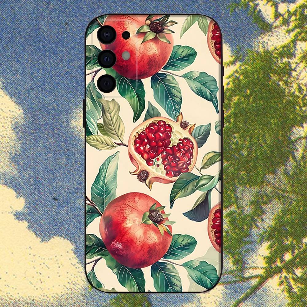 Food Fruit Red Pomegranate Phone Case For Samsung S25,S24,S21,S22,S23,S30,Ultra,S20,Plus,Fe,Lite,Note,10,9,5G Black Cover