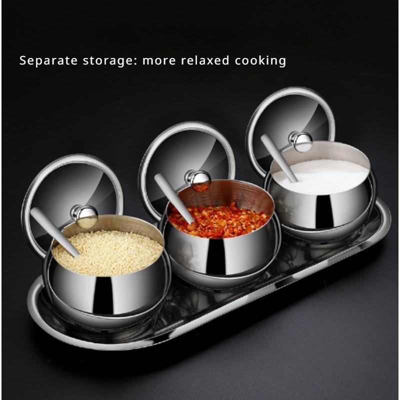 304 Stainless Steel Spice Jars Kitchen Combo Set Home Salt Shaker Bottle Chili Pepper Spice Box Seasoning Jar Free Spoon