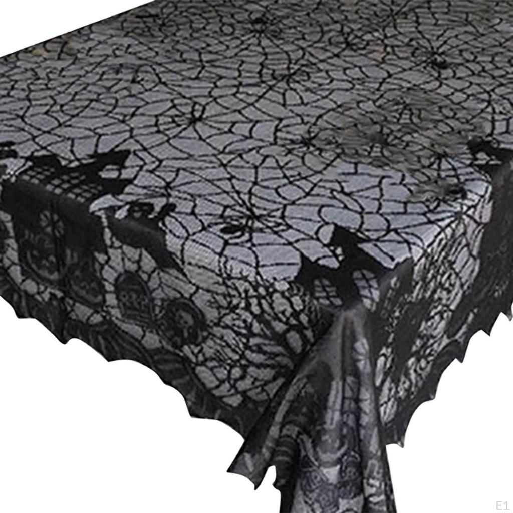 Black Lace Halloween Table Cloth Decoration Cover, Spiderweb Tablecloth for Holiday