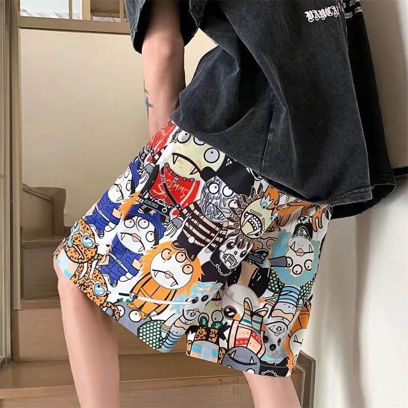 Summer Men's Creative Graffiti Casual Pants Loose Straight Harajuku Couple Sports Five-point Pants Breathable and Comfortable Outer Wear Shorts