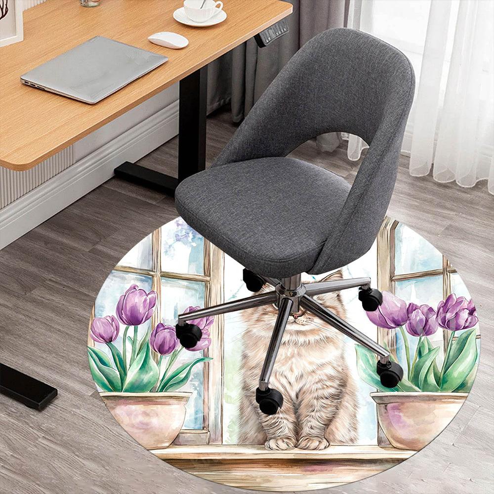 

1PC cat flowers Office Round Area Rug, Under Office Chairs Bedroom Living Room Home Decor, Carpet for Office -1110098 80cm by 80cm
