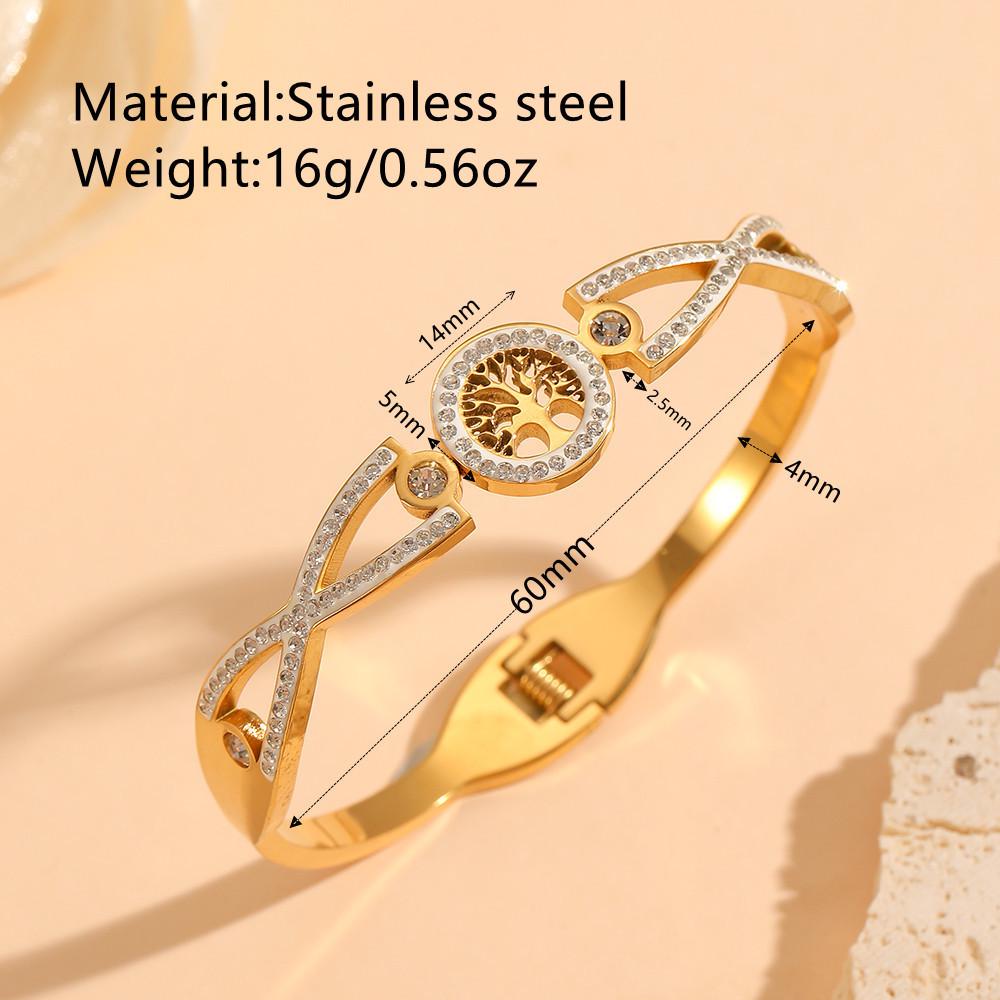 18 Karat vergoldetes Lebensbaum-Armband mit Diamanten - Damen Titanstahl