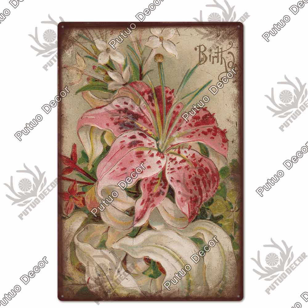 Putuo Decor Flower Vintage Tin Sign Plaque Metal Retro Wall Art Poster for Garden Living Room Club Decoration