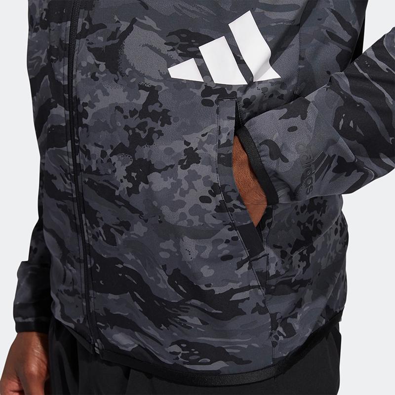 Adidas Camo Print Hooded Zip Jacket Men Outerwear Black GL8926
