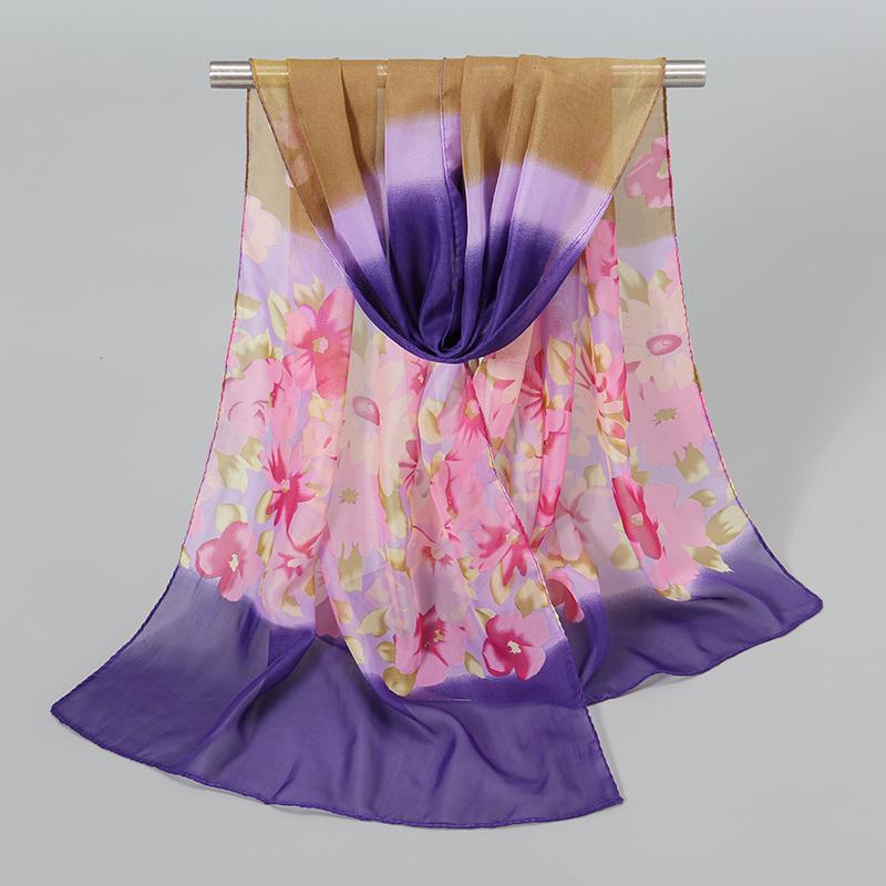 Nuova Sciarpa in Seta Chiffon Stampata a Rose Donna Stola Leggera Protezione Solare Estiva da Esterno Scaldacollo Lungo 150*50Cm