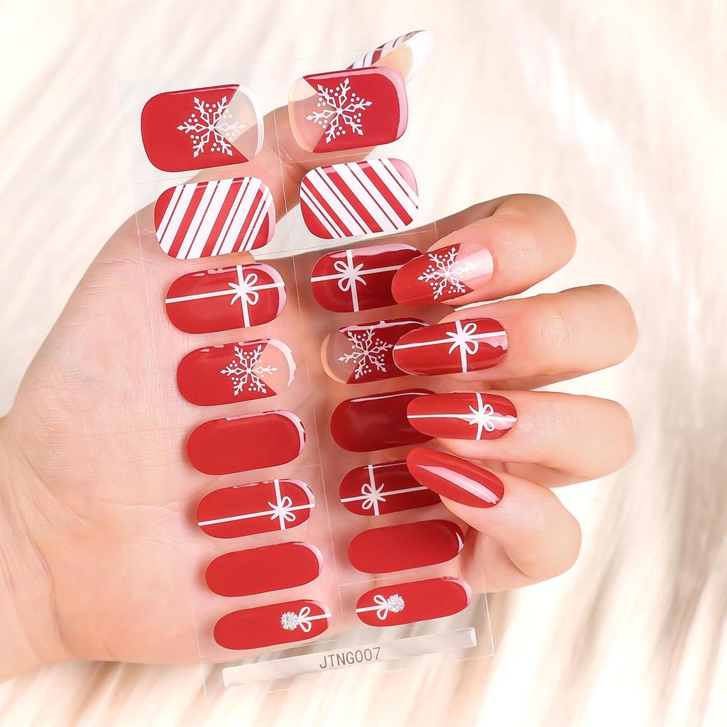 Factory Price New Christmas Series Nail Gel Strips with Red Snowflake and Bow Patterns Nail Sticker Decoration