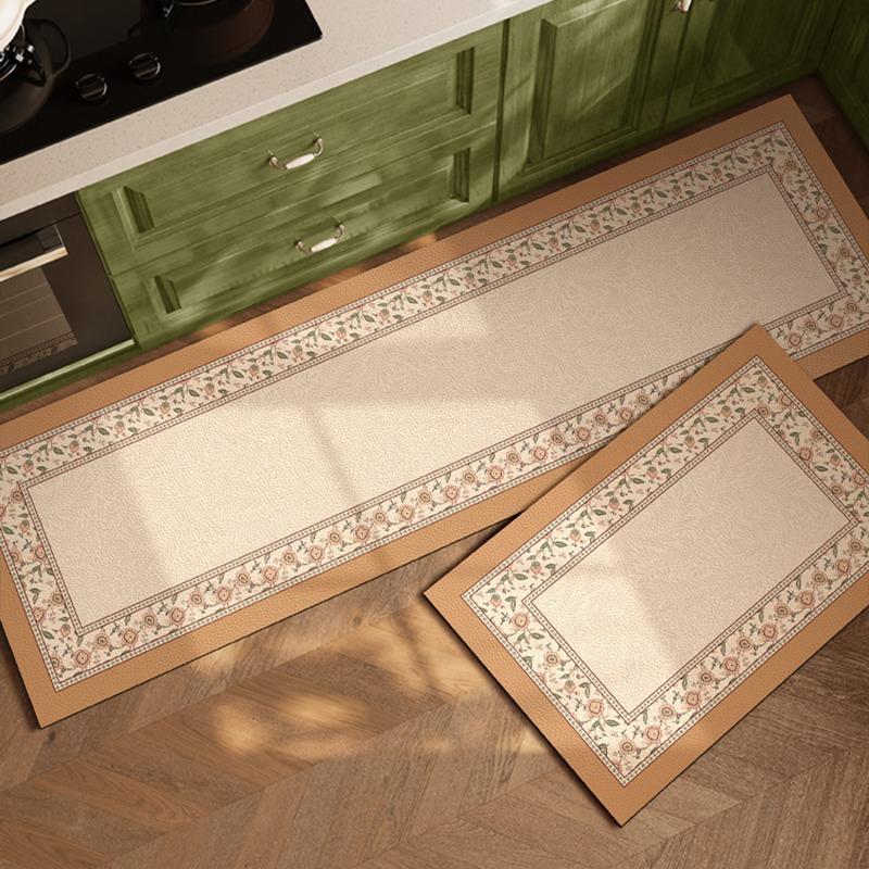 

Rug for Kitchen Waterproof Floor Mat Pvc Leather Non-slip Foot Mats Oil-proof Long Carpet American Style Home Decoration Rugs 1pc 50x80cm