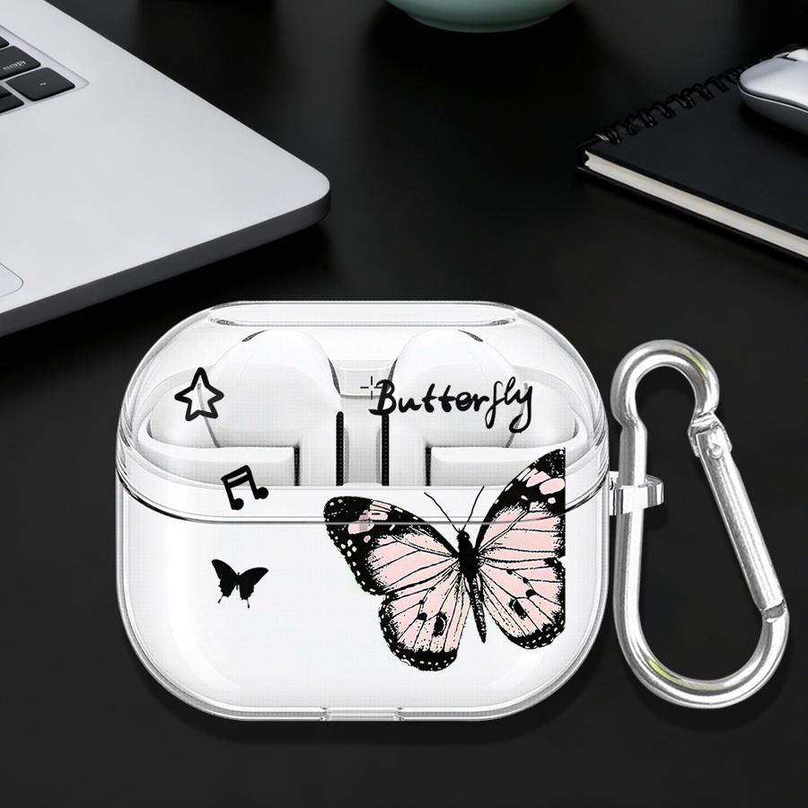 Cartoon Butterfly Case For Samsung Galaxy Buds 3Pro 4Pro 3 FE 2 4 Pro Live 2Pro Clear Earphone Cases Cover With Hook