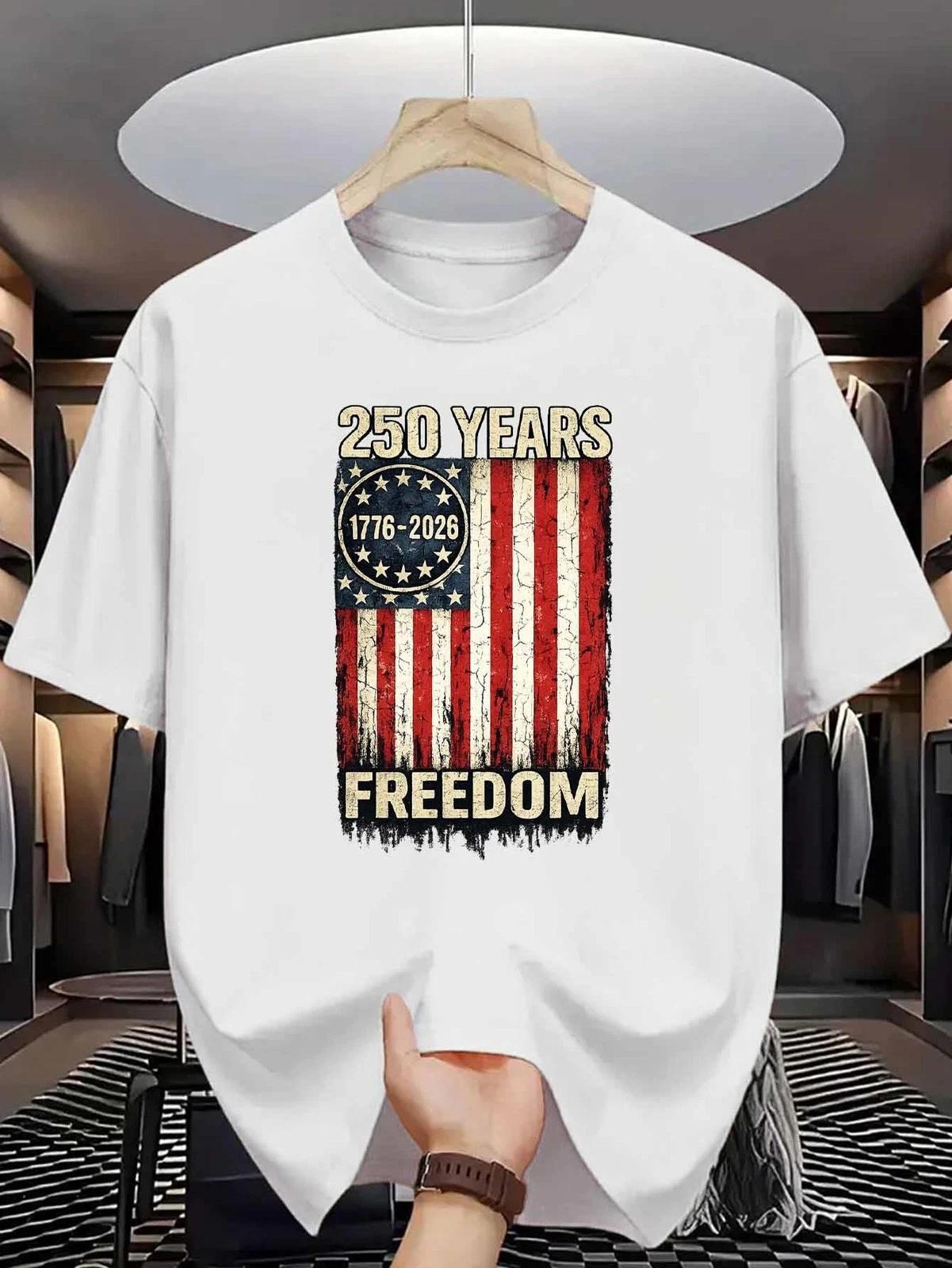 USA 250 Years Freedom T Shirt American Flag Patriotic Graphic Casual Tee XXXXL