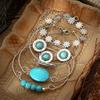 Combination Bracelet, Retro Ethnic Style Turquoise Feather Flower 5-Piece Set Bracelet Bracelet