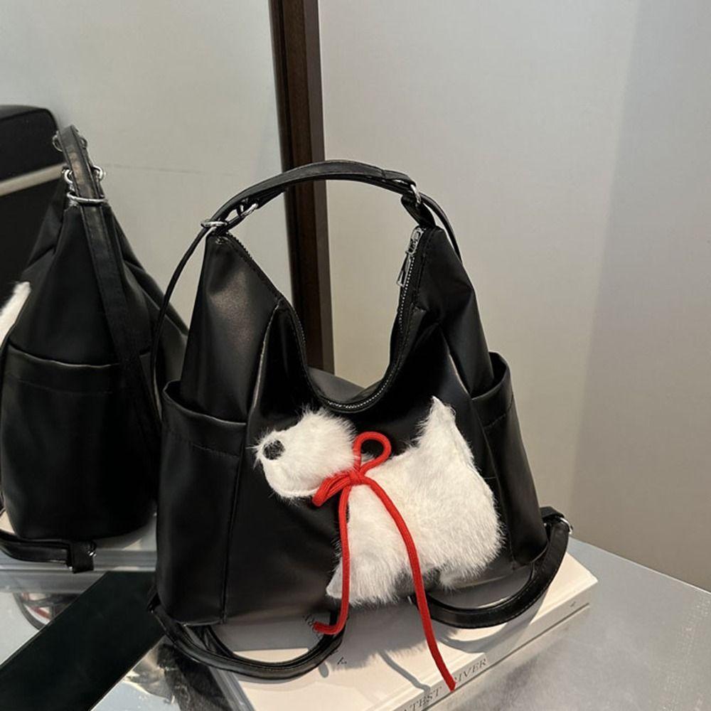 Plush Puppy Women Tote Bag Solid Color Underarm Pouch Cute Casual Backpack Travel