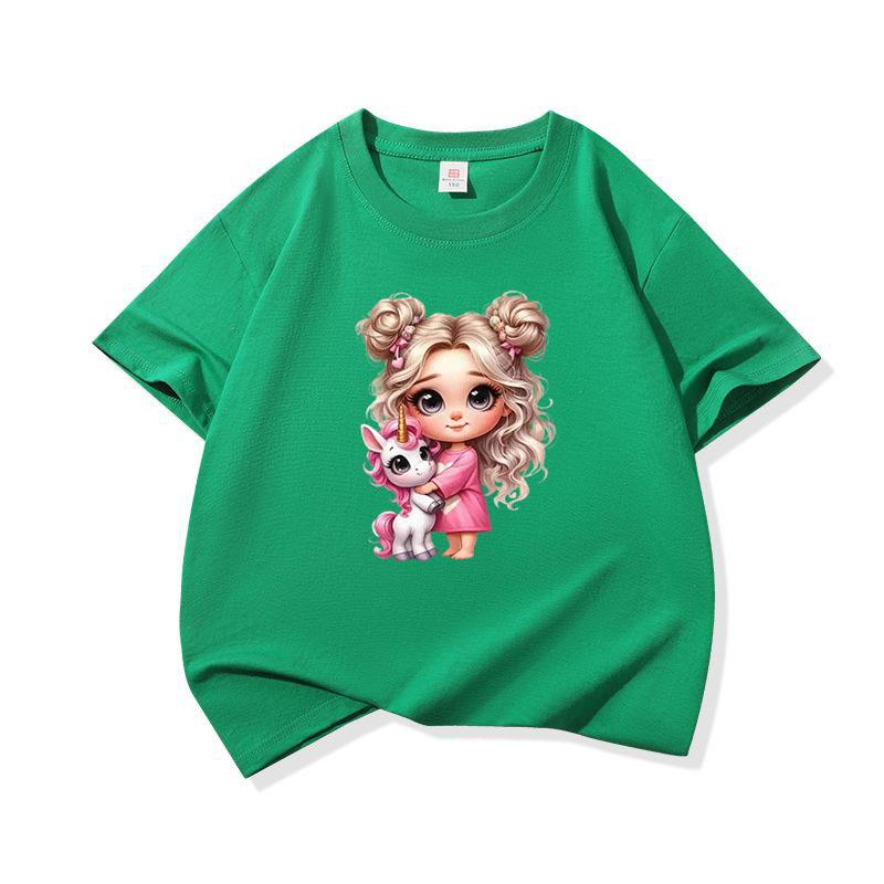 Kids Cotton T Shirt Girl With Pink Unicorn Print Crew Neck Short Sleeve Tee Casual Boys Girls Summer Tops