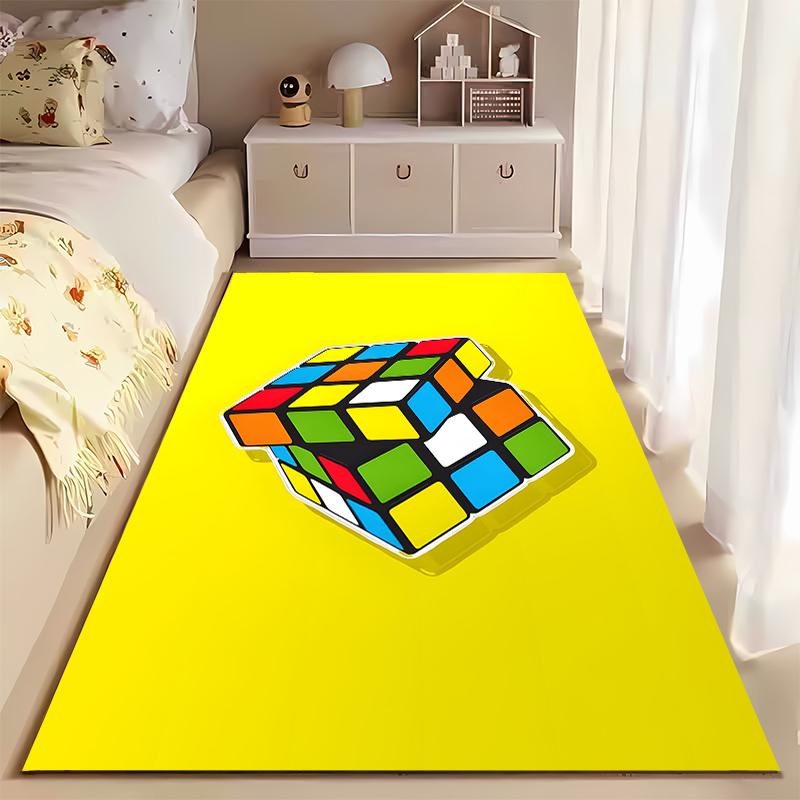 Colorful Rubik's Cube Rug for Game Room or Kids' Room Suitable for use as an anti-slip game mat for living room and bedroom sofas
