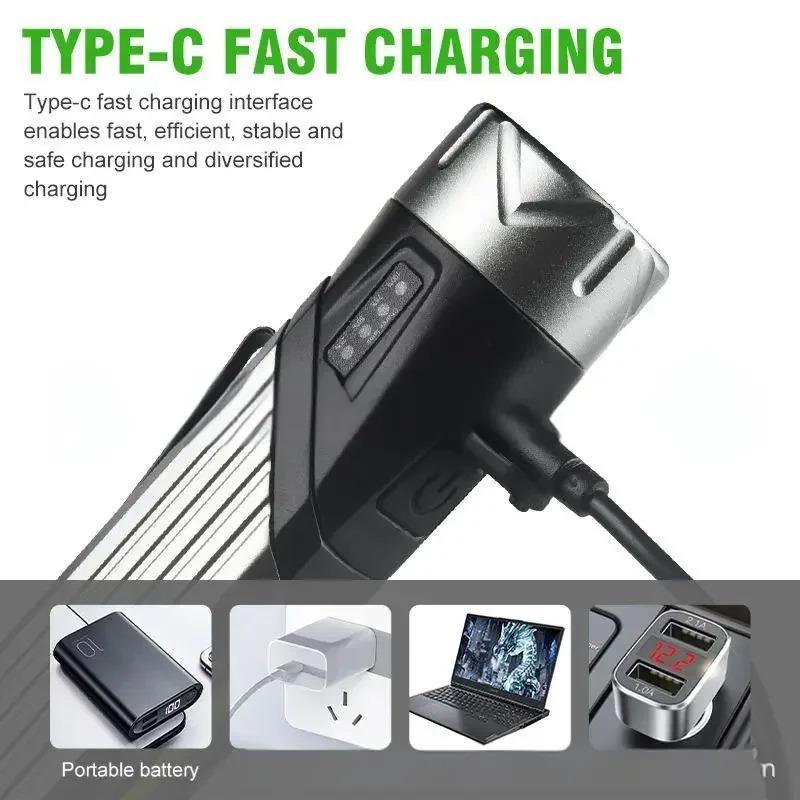 Wiederaufladbare Superhelle LED-Taschenlampe Eingebaute Batterie Magnetisch 90° Drehbarer Kopf Faltbar für Autoreparatur Camping Arbeitslicht