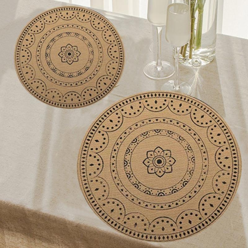 Non-Slip Round Placemats Decorative Dinner Table Mat Dual-Sided Waterproof Insulated Placemat Printed Western Food Mat