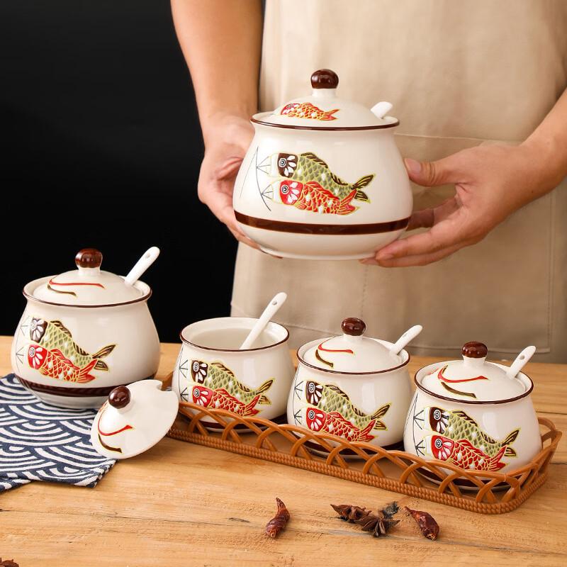 Ru Han Japanese Hand-painted Ceramic Seasoning Jar Set