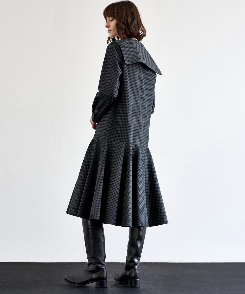 Mite Sailor Collor Flare Check Dress_Check