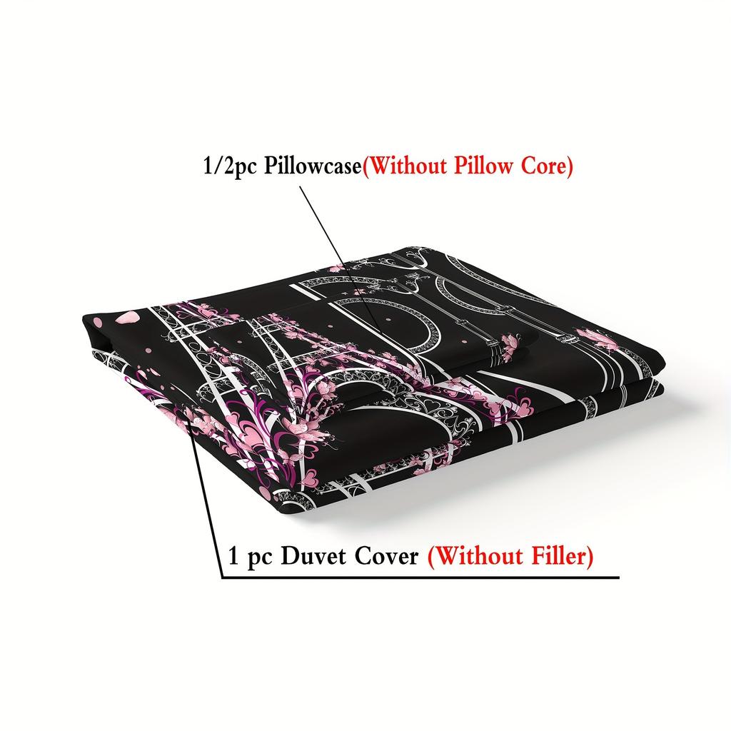 Eiffel Tower Print Washable Microfiber Bedding Set Soft Comfortable Duvet Cover For Bedroom1*Duvet Cover +2*Pillowcase