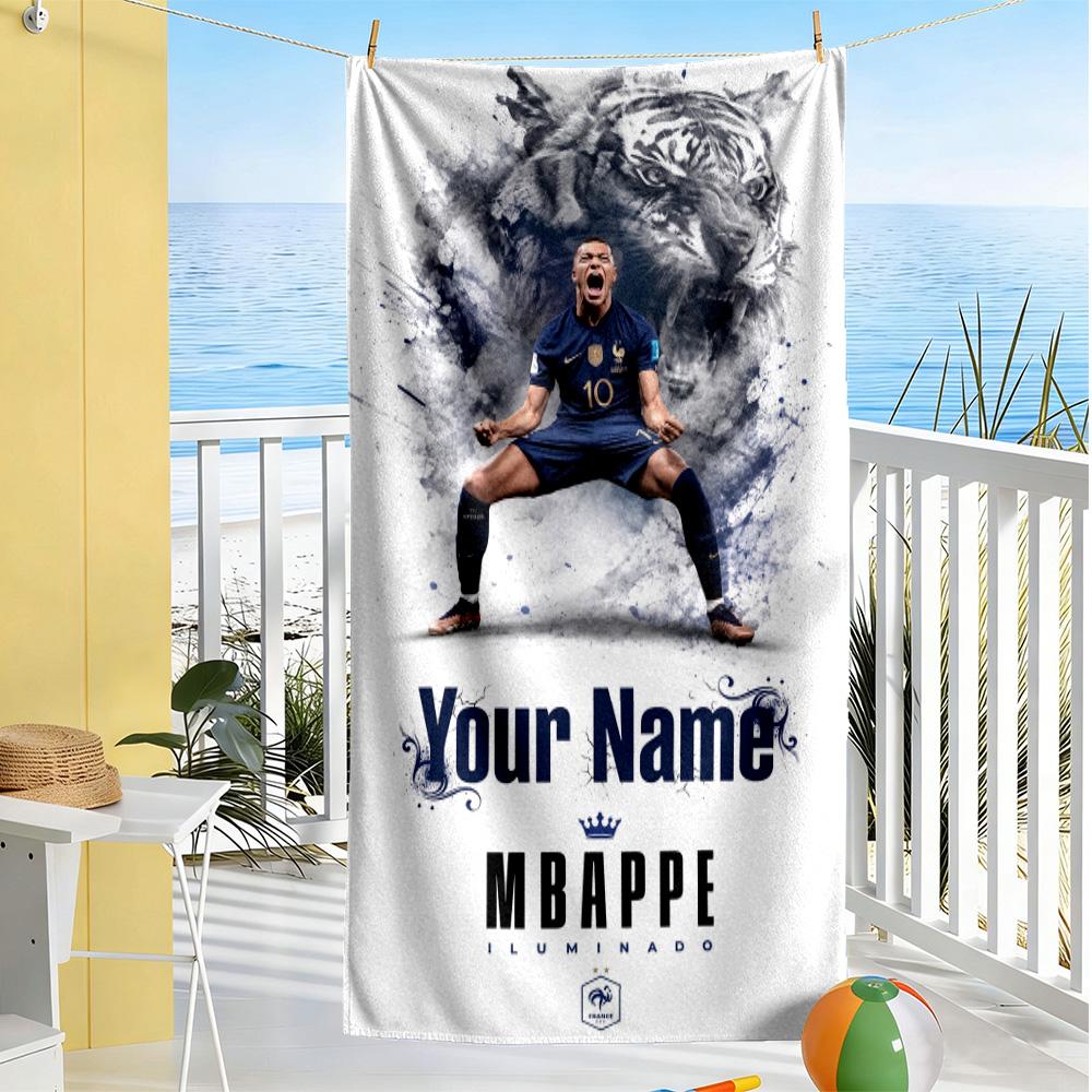 Mbappé Customized Name Beach Towel Super Soft Microfiber Quickdry Fabric Ideal for Travel Outdoor Swim Pool Yoga Surf Camping Hiking Gym Gift Holiday