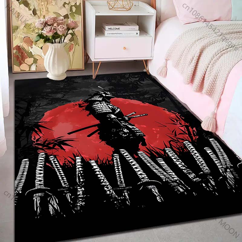 1PC Samurai red sun swords forest Print Carpet Rug for Living Room Bedroom Sofa Doormat Home Decor Non-slip Floor Mat