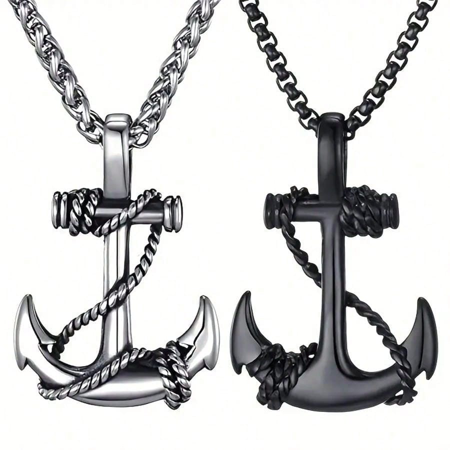 1pc Stainless Steel Vintage Anchor Pendant Necklace, Suitable For Everyday Wear