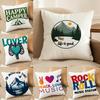 Retro American Style Letter Printing Cushion Cover Silky Elegant Comfort Sofa Bed Invisible Zipper Beach Pillowcase