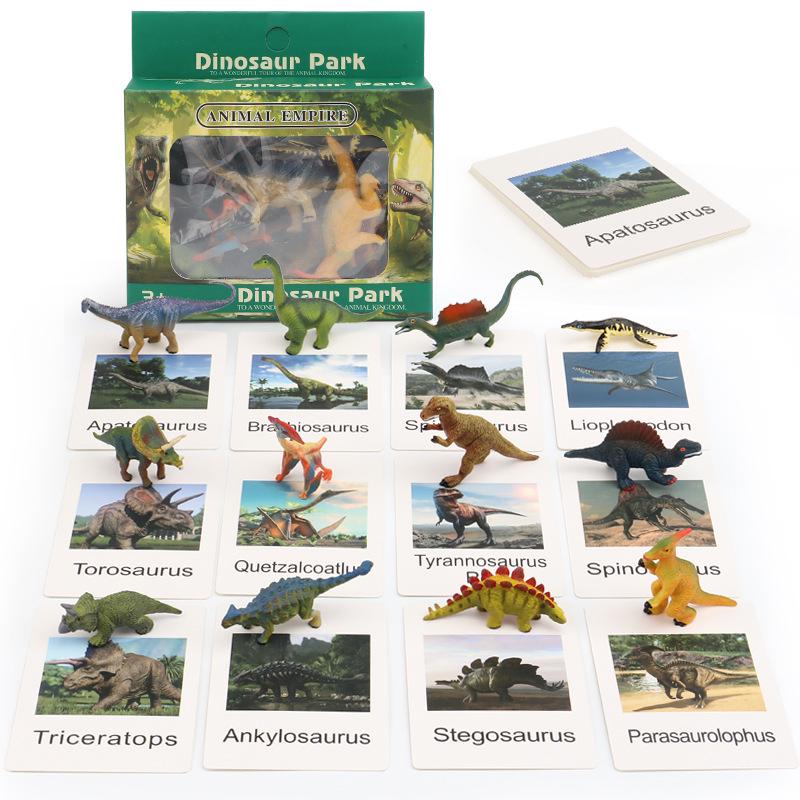 Children's Educational Learning Cards: 12 Types of Hand-Painted Dinosaur and Marine Animal Models