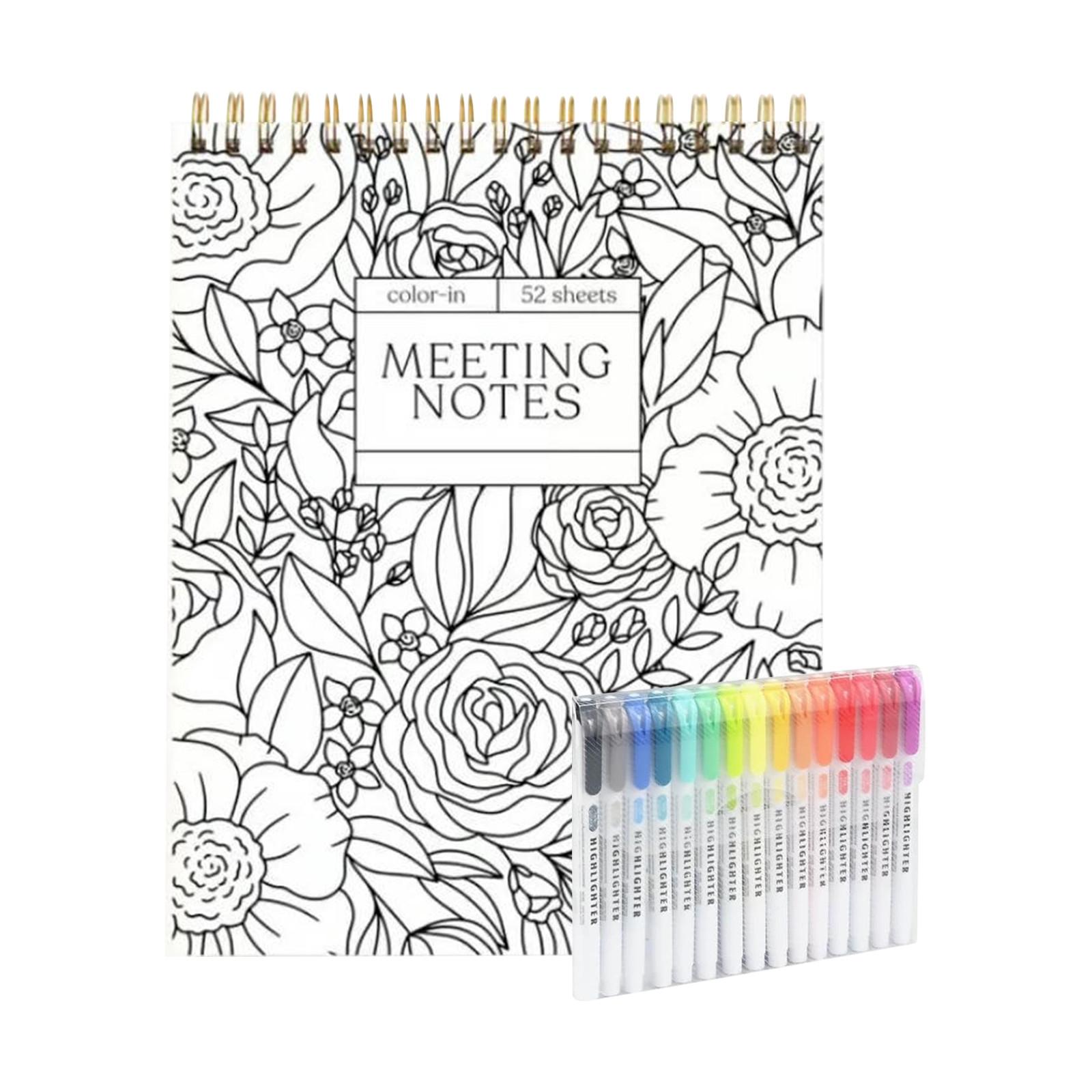 

Красочный спиральный блокнот и ежедневник, красивый цветочный дизайн дневника, цветочные заметки раскраска, оснащен 15 маркерами 1 мл One Size