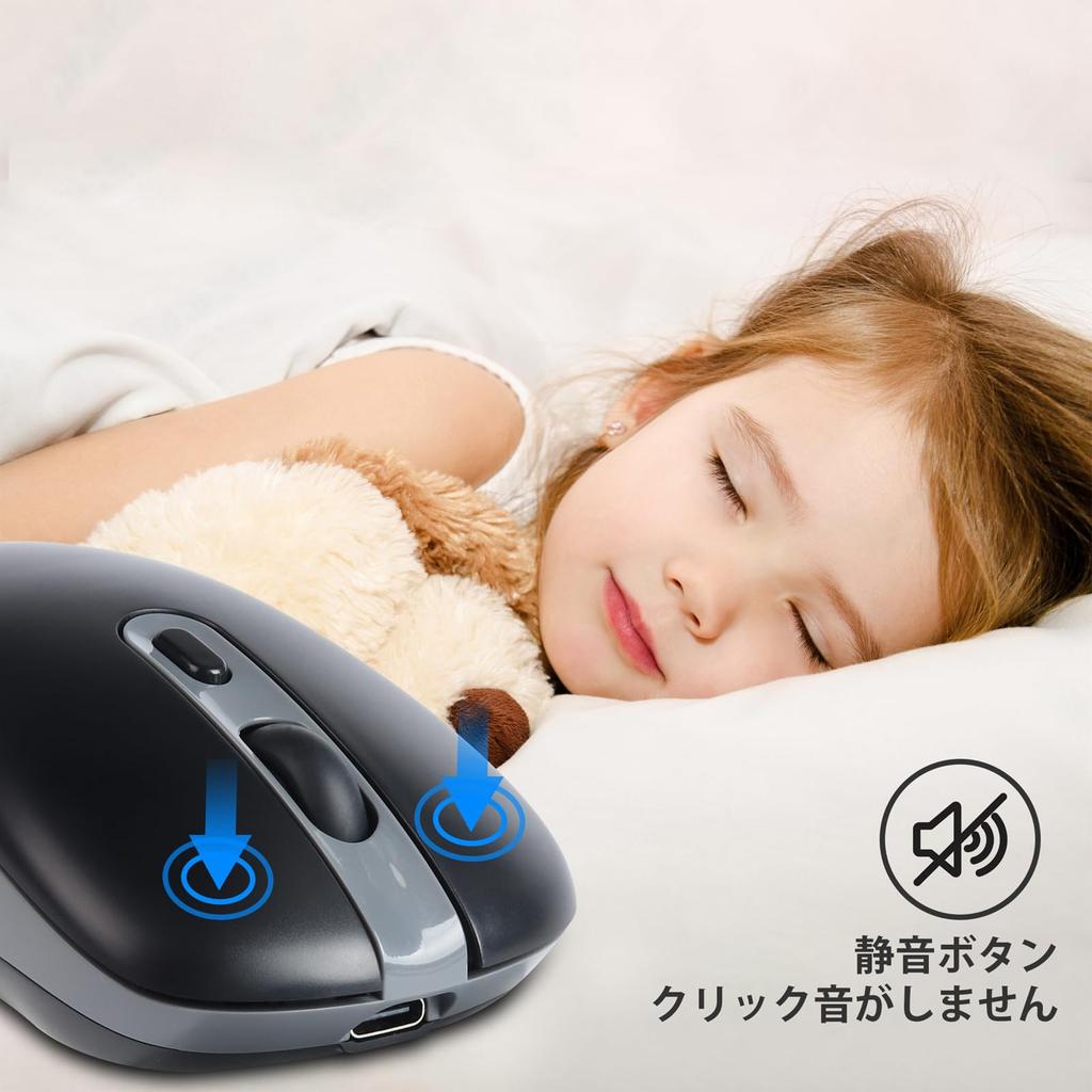 USB Wireless Bluetooth 6 Compatible with Android and Black 2.4GHz 5.0 Mouse, 3-Device Connection, Buttons, Quiet, Rechargeable, Compact, Portable,