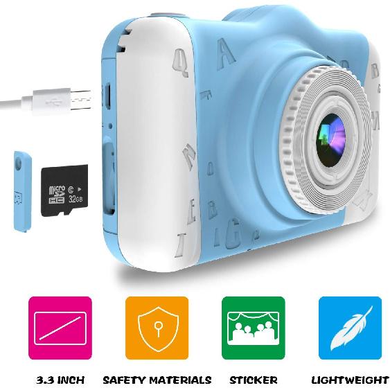 Kids Camera, 12MP Children's Camera for Boys and Girls, 1080P Rechargeable Camera for Kids 3-12 Years Old with 32GB TF Card, USB Charging 8X Zoom