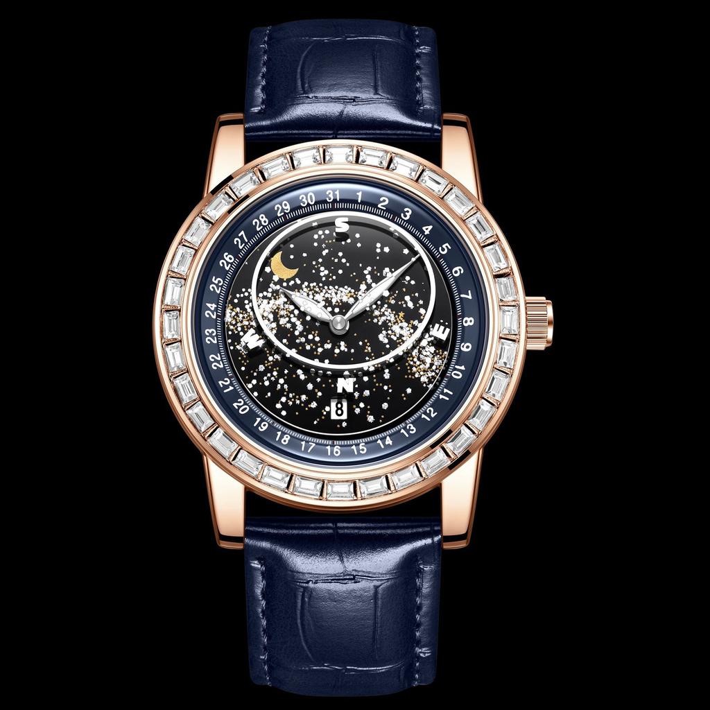 Rotating Gypsy Star Empty Disc Diamond Watch Men'S Fashion Sun Moon Star Waterproof Luminous Men'S Watch