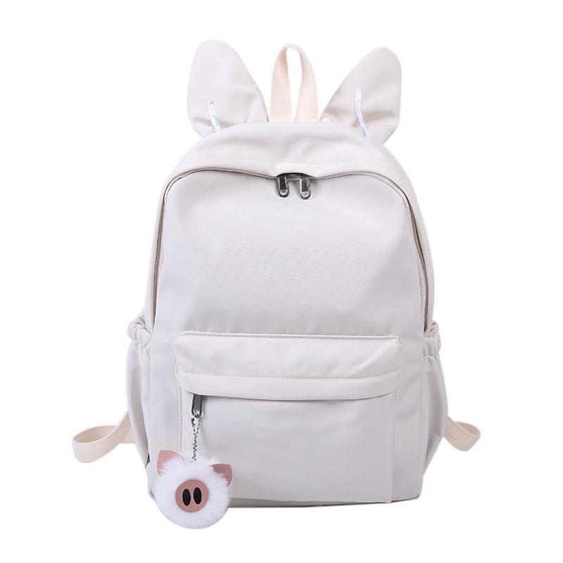 New Nylon Solid Color Schoolbag for Men and Women Students Cute Rabbit Ears Cute Backpack