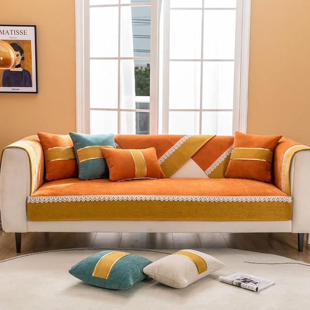 

Современный лоскутный диван Чехол для дивана Кружевной шенилл Угловой диван Мебельный чехол для кресла Чехол для кресла Всесезонный противоскользящий Cushion cover45x45cm оранжевый