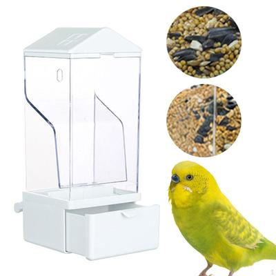 Automatic Bird Feeder Cage Accessory Clear Reusable Pull Out Bottom Tray Parrot Dispenser for
