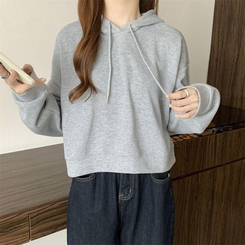 Hoodies Women Autumn Students Leisure Cropped Baggy Chic Young Simple Sporty Harajuku Vintage Hooded Sweatshirt Streetwear Daily