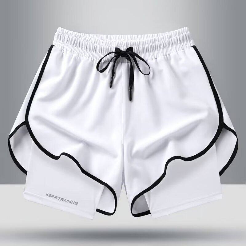 Herren & Damen Eis Seide Schnelltrocknende Shorts Sommer Herren Locker Atmungsaktiv Fake Zweiteiler Fitness Workout Shorts Herren Fitnessstudio Laufen Tägliche Kleidung