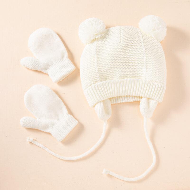 Cross-Border Baby Hat Two-Piece Set Knitted Hat Gloves Foreign Trade Classic Style Warm Hat Gloves Set for Children